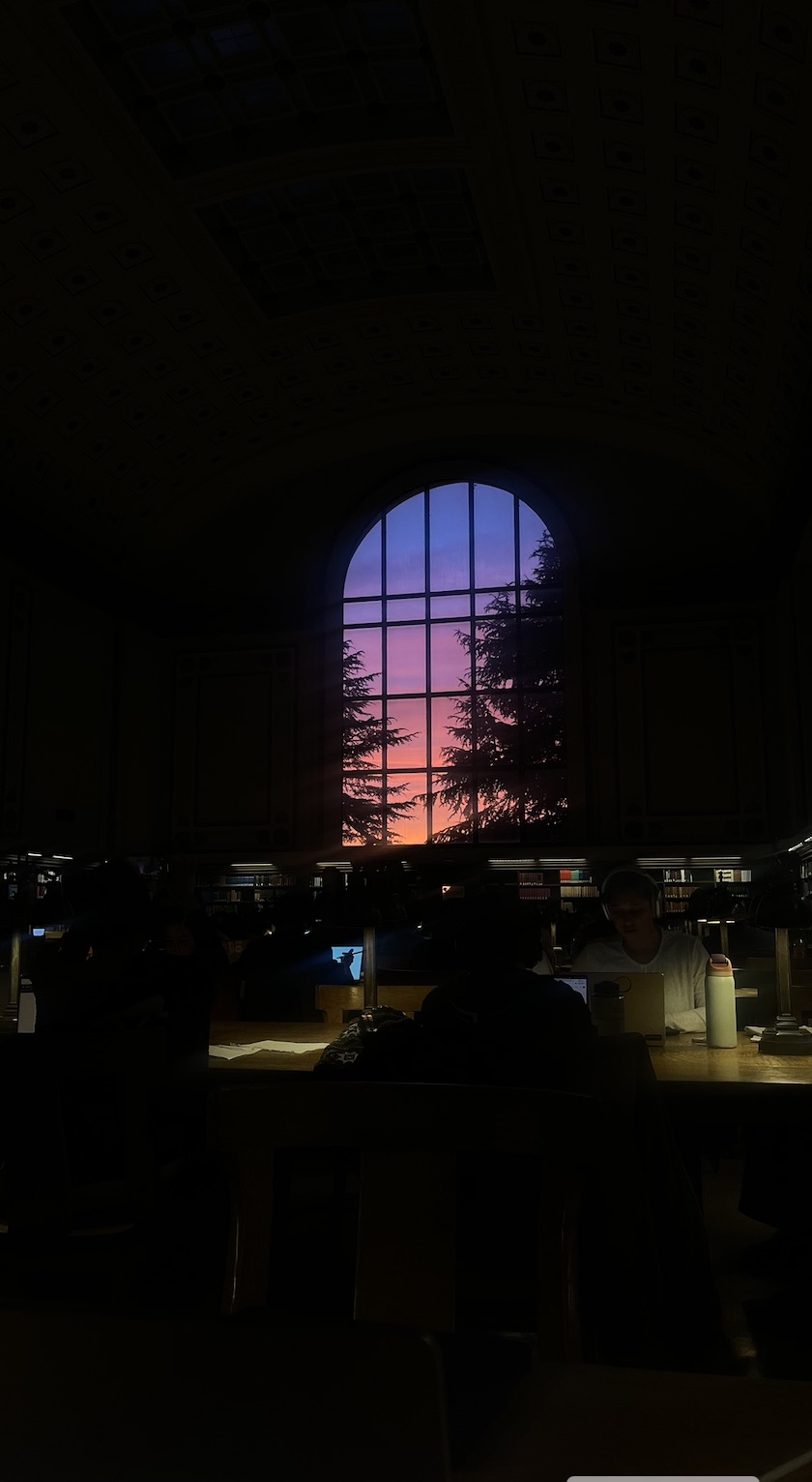Doe Libraryという図書館からの夕方の景色